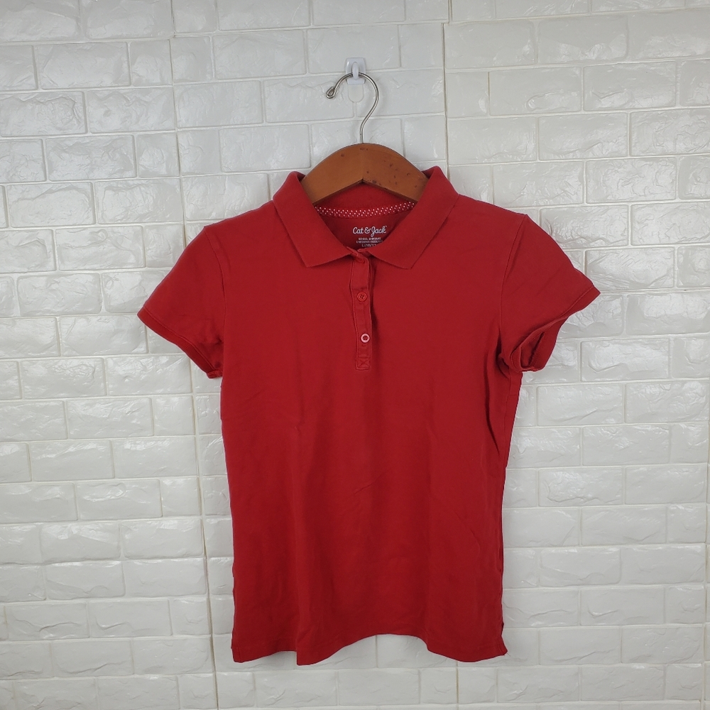 Cat & Jack Girls Large Red Polo Shirt – Classic School Uniform Top - Picture 2 of 4